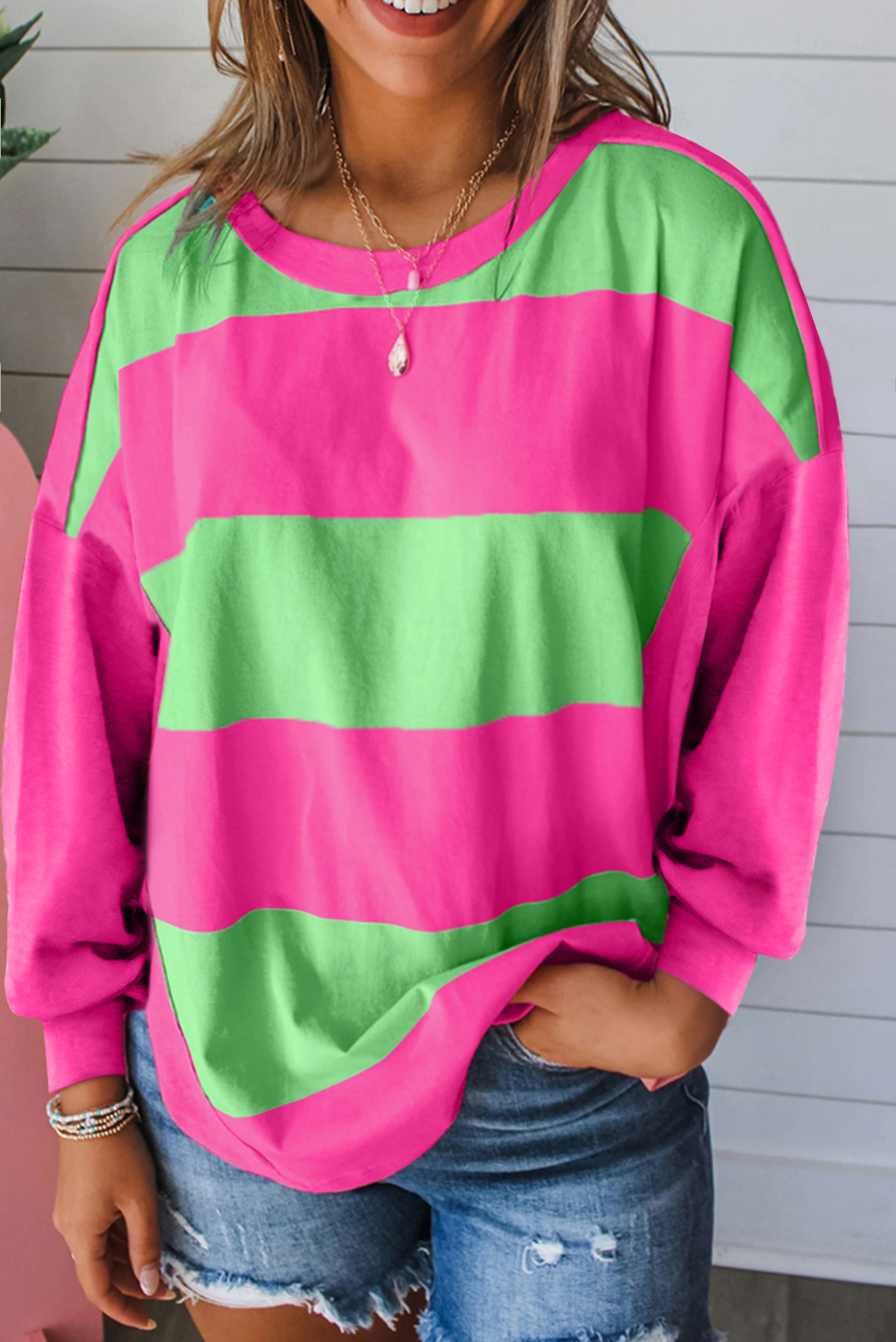 HOT PINK/NEON GREEN BOLD STRIPE TOP