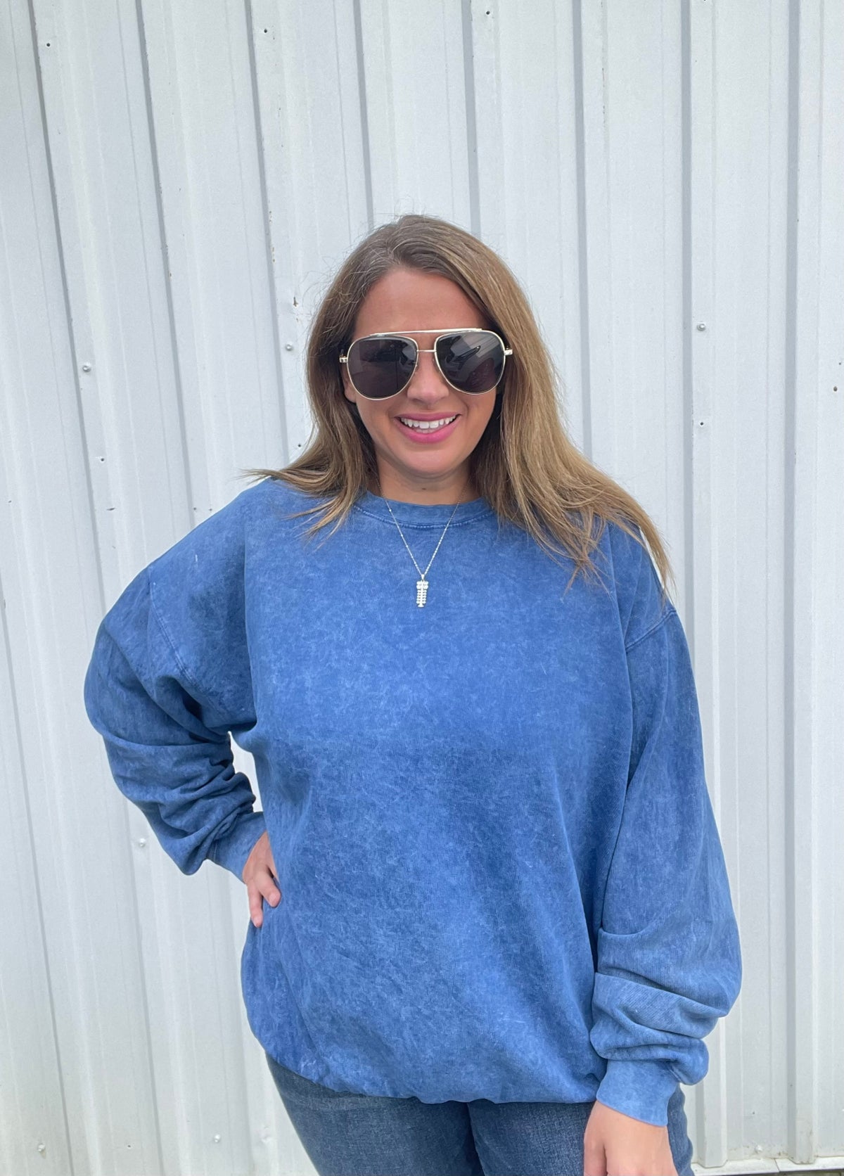 DENIM Long Sleeve Acid Washed Sweatshirt