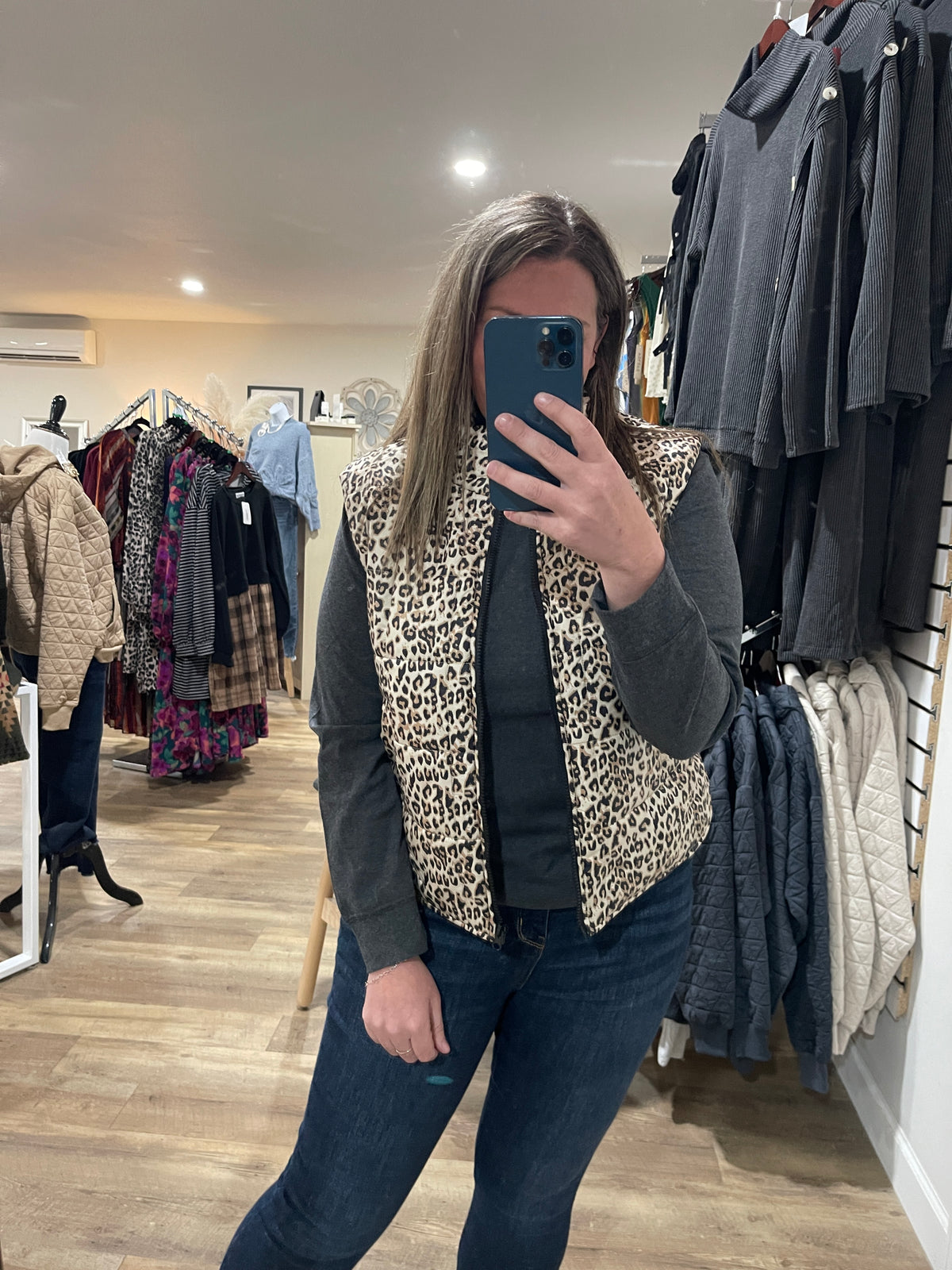 LEOPARD ZIP UP PUFFER VEST