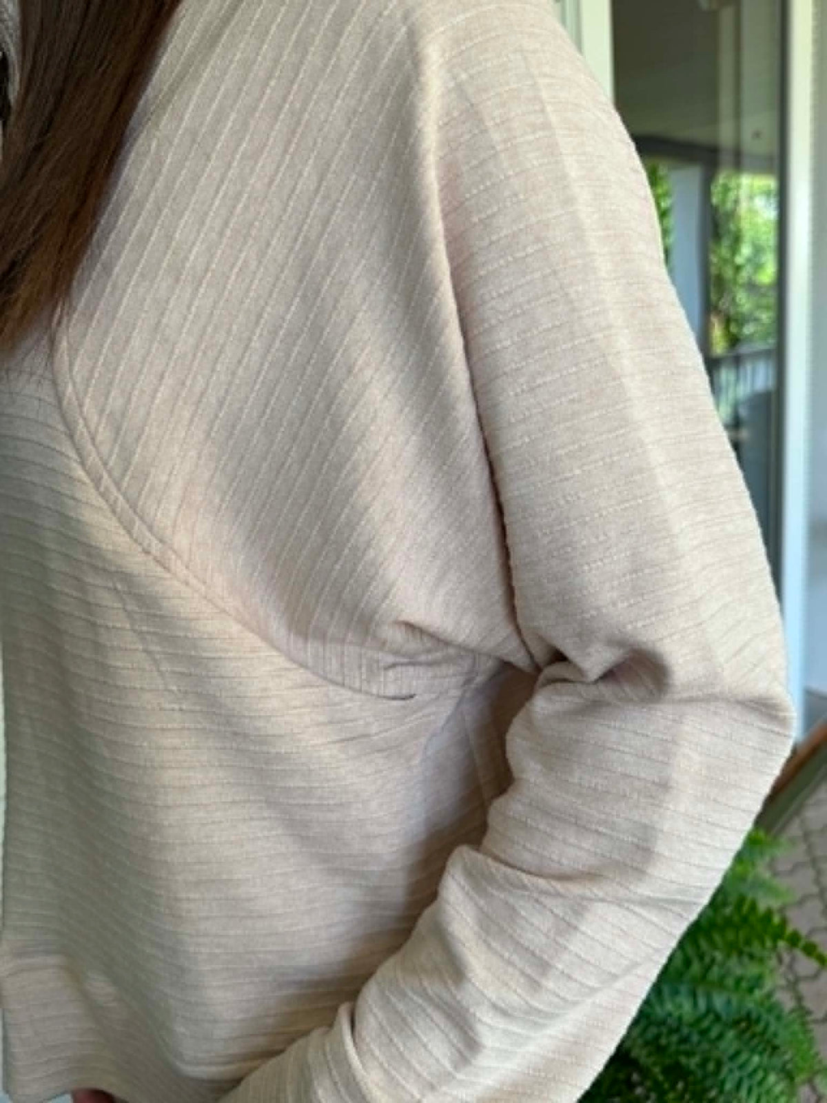Oatmeal Stripe Textured Half Zip Up Long Sleeve Sweatshirt
