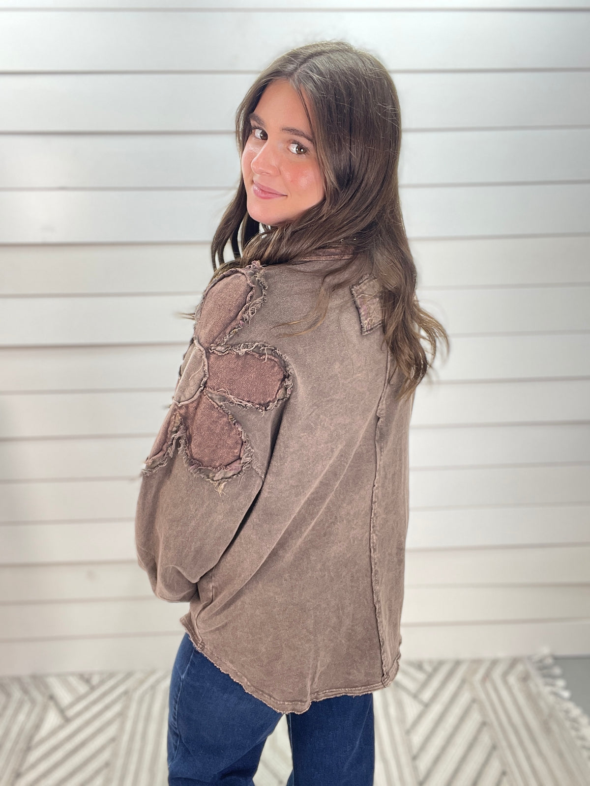 ASH OAK Mineral Washed Flannel Daisy Henley Blouse Top