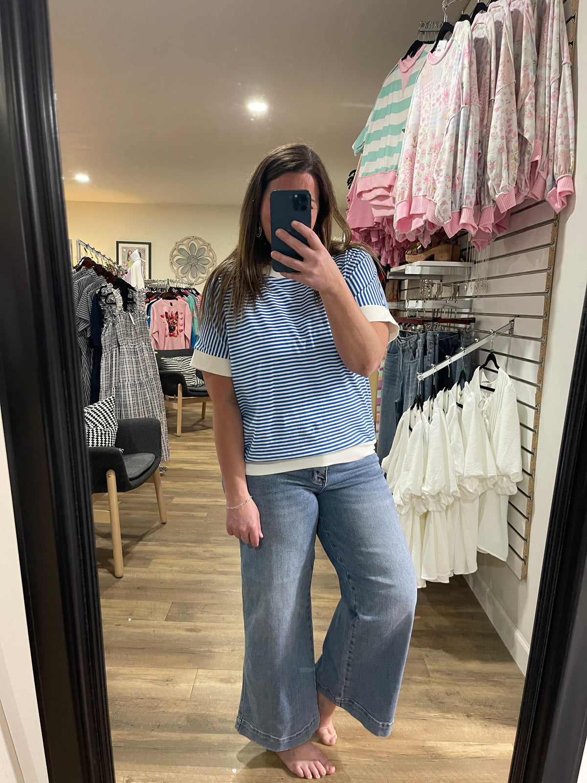 BLUE STRIPED KNIT TOP