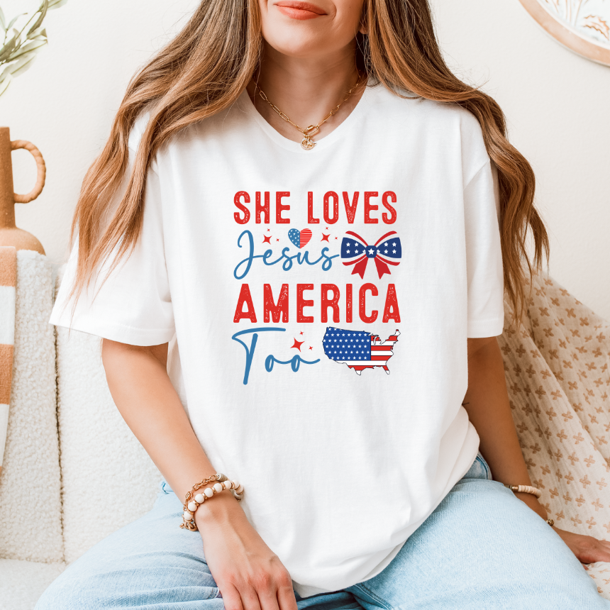 **FINAL SALE** SHE LOVE JESUS AND AMERICA TEE