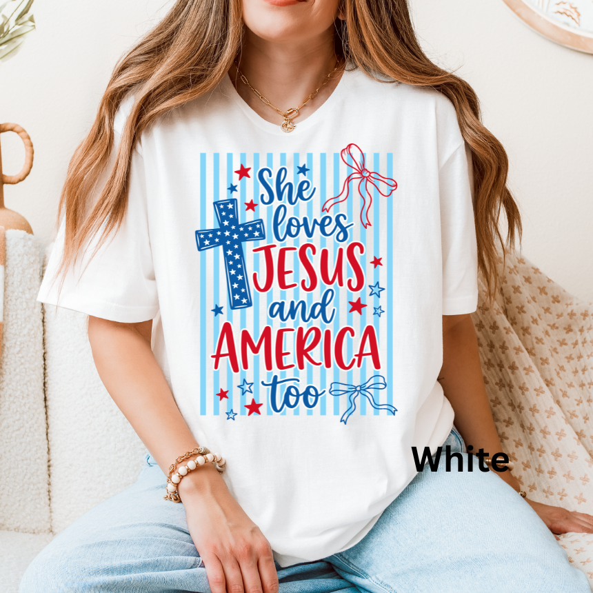 SHE LOVES JESUS AND AMERICA TOO GRAPHIC TEE