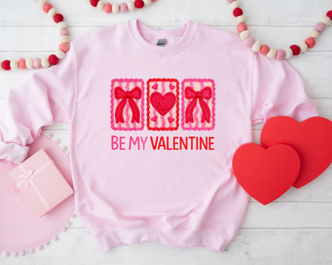 BE MY VALENTINE GRAPHIC  FAUX CROCHET SWEATSHIRT
