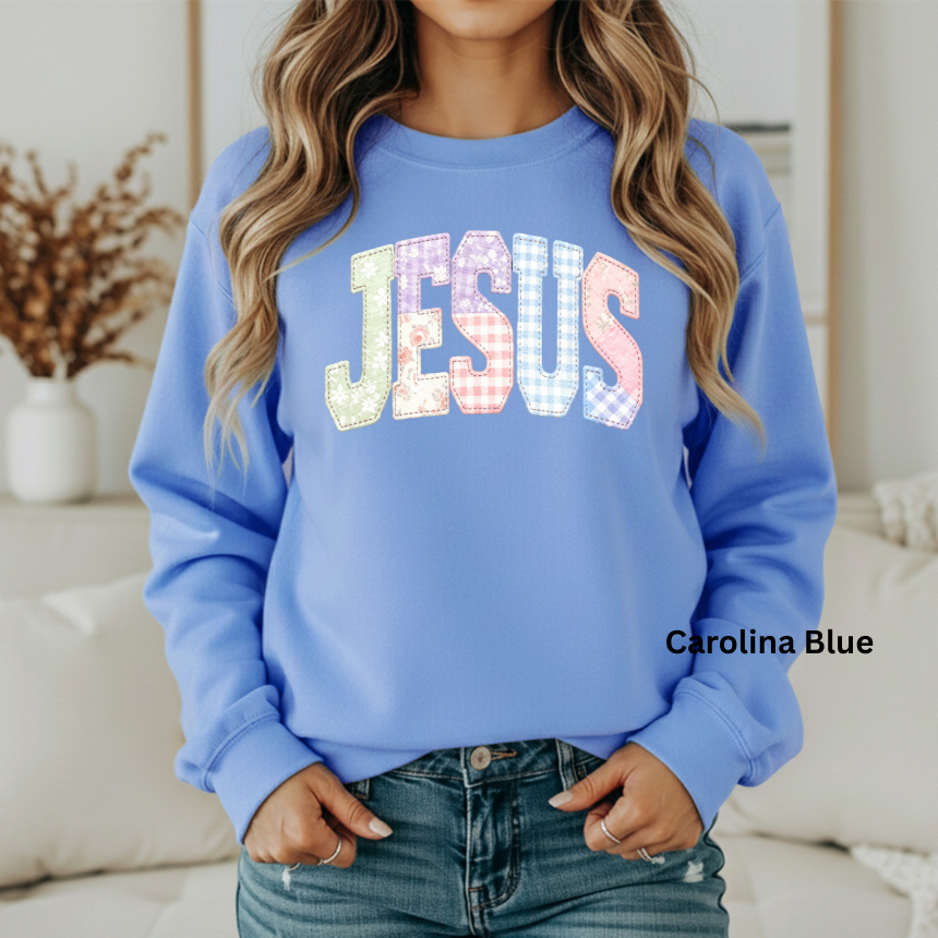 JESUS FAUX QUILTED GRAPHIC SWEATSHIRT