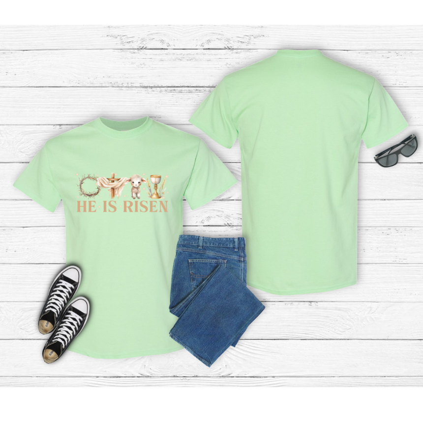 HE HAS RISEN GRAPHIC TEE - SPRING COLORS