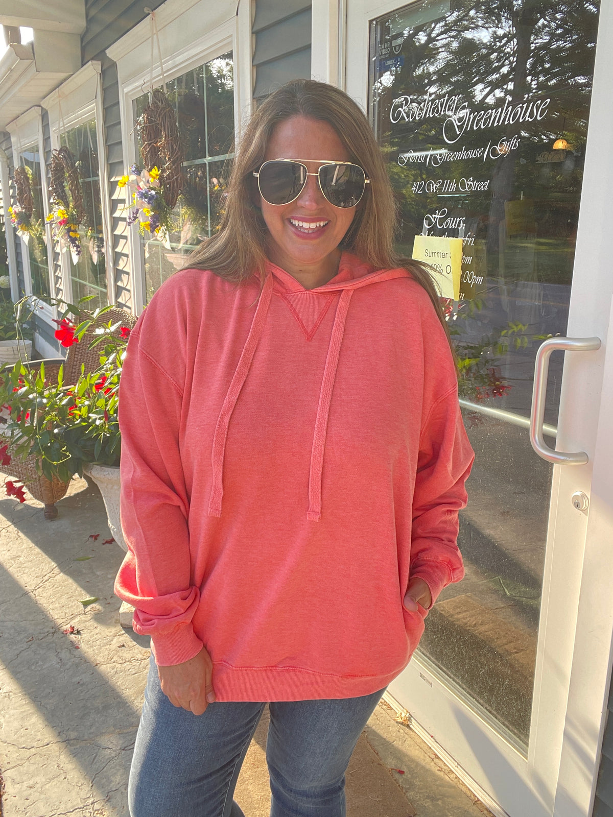 Coral Unisex Burnout Fleece Hoodie With V-Notch And Welt Pockets