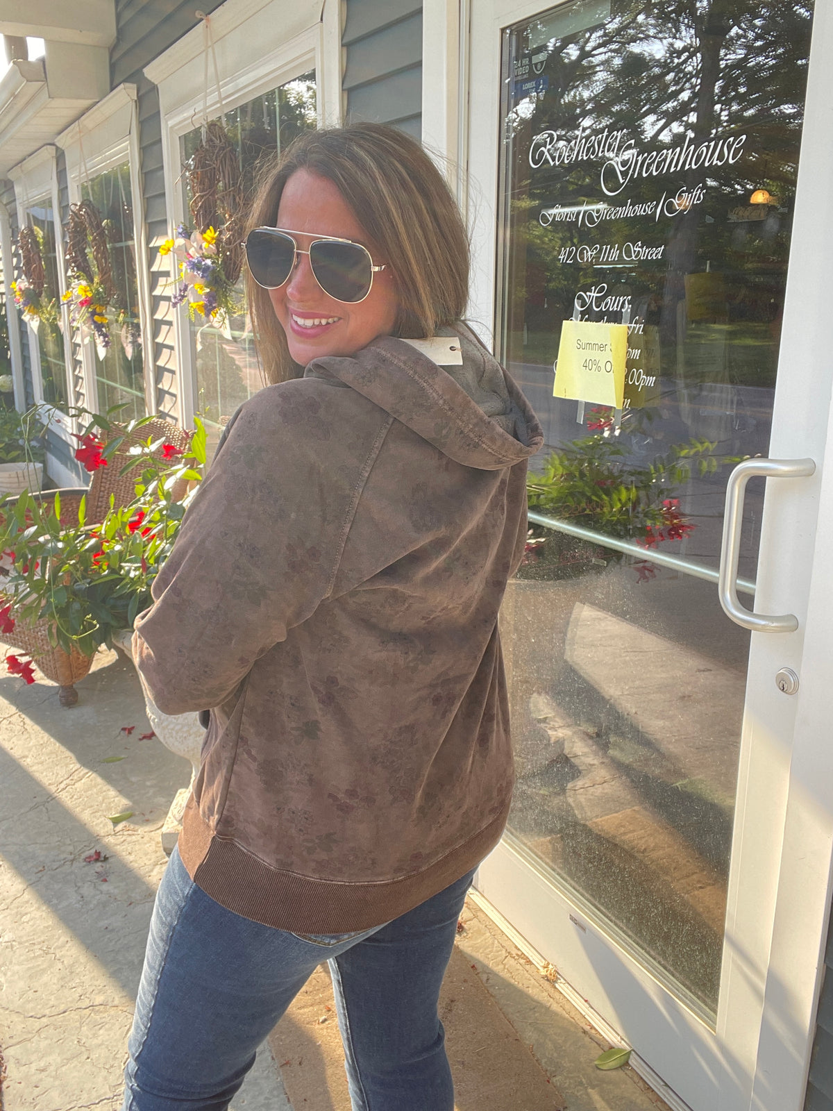 CHOCOLATE BROWN FLORAL MINERAL WASH HOODIE