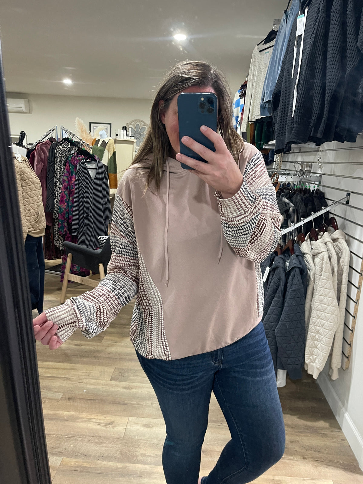 TAUPE/ MULTI CONTRAST FRENCH TERRY LIGHT WEIGHT HOODIE