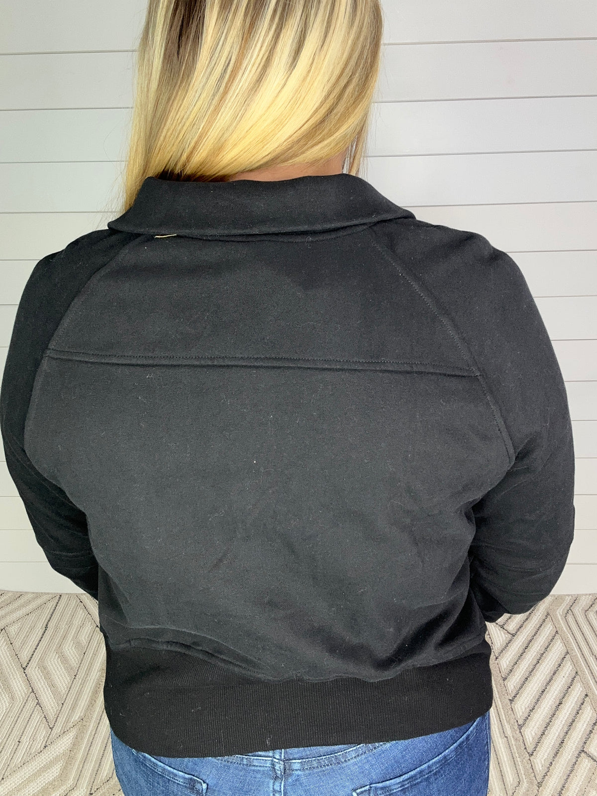 BLACK HALF ZIP KANGAROO PULLOVER SWEATSHIRT