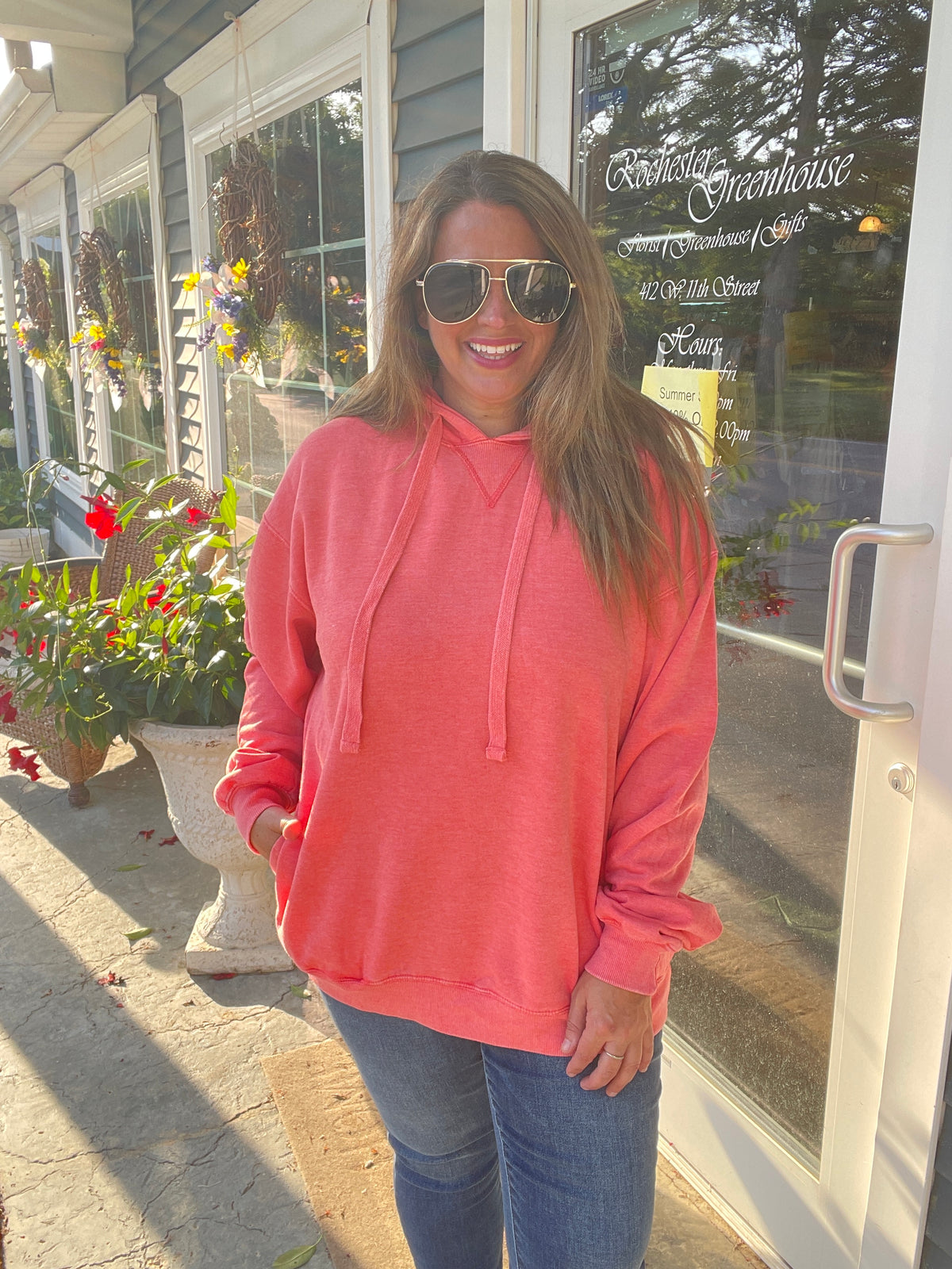 Coral Unisex Burnout Fleece Hoodie With V-Notch And Welt Pockets