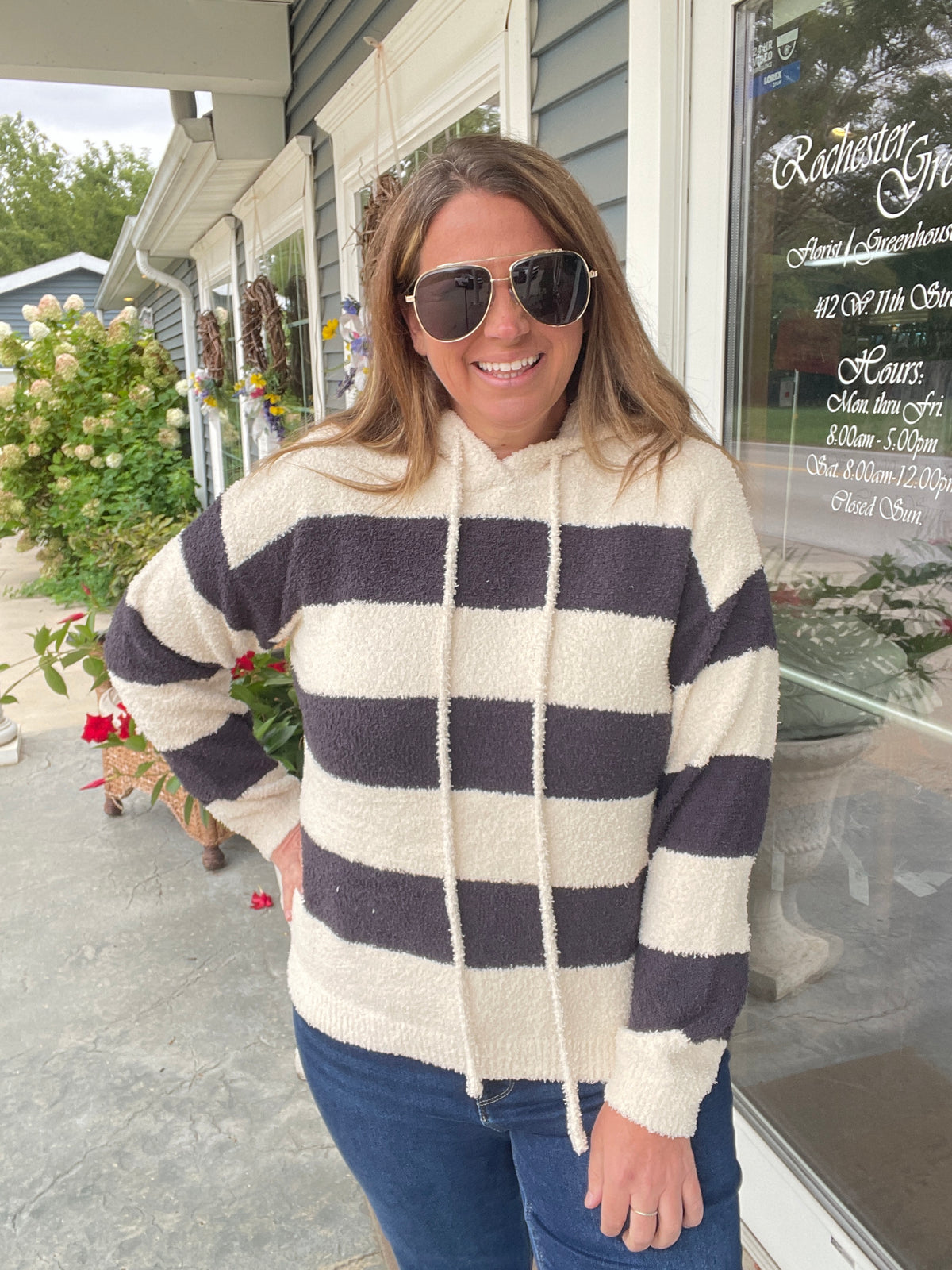 CHARCOAL/CREAM Sherpa Stripe Hoodie