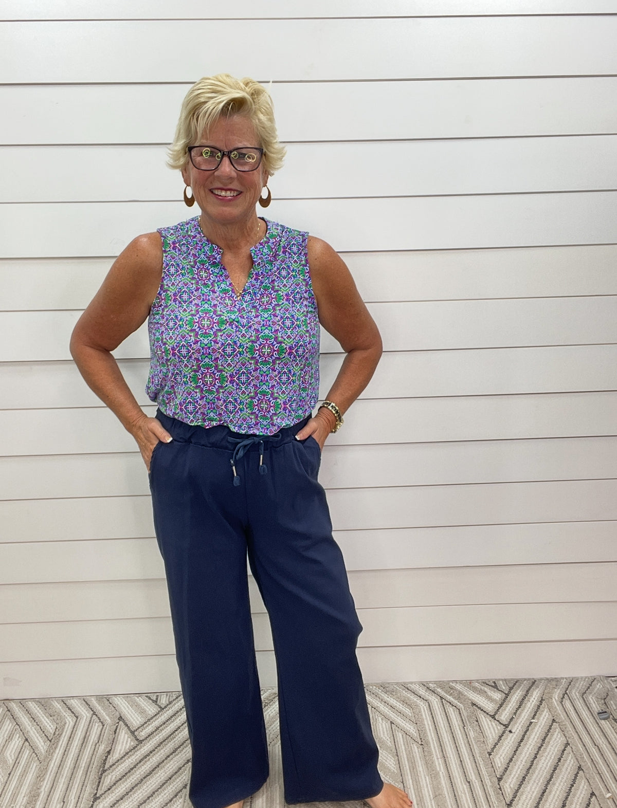 Plain Wide Leg Stretch Magic Trousers: NAVY