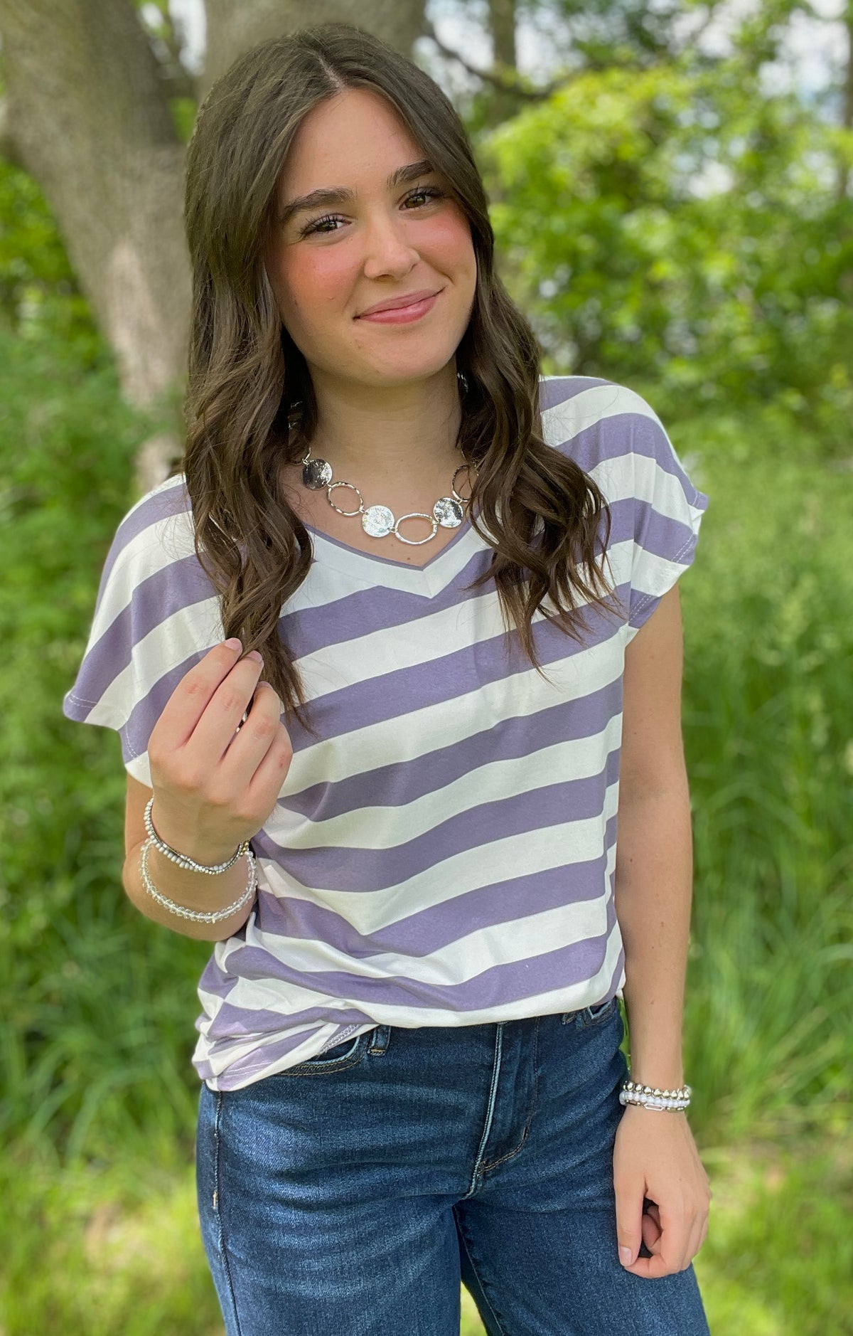 LAVENDER STRIPED BUTTER KNIT TOP