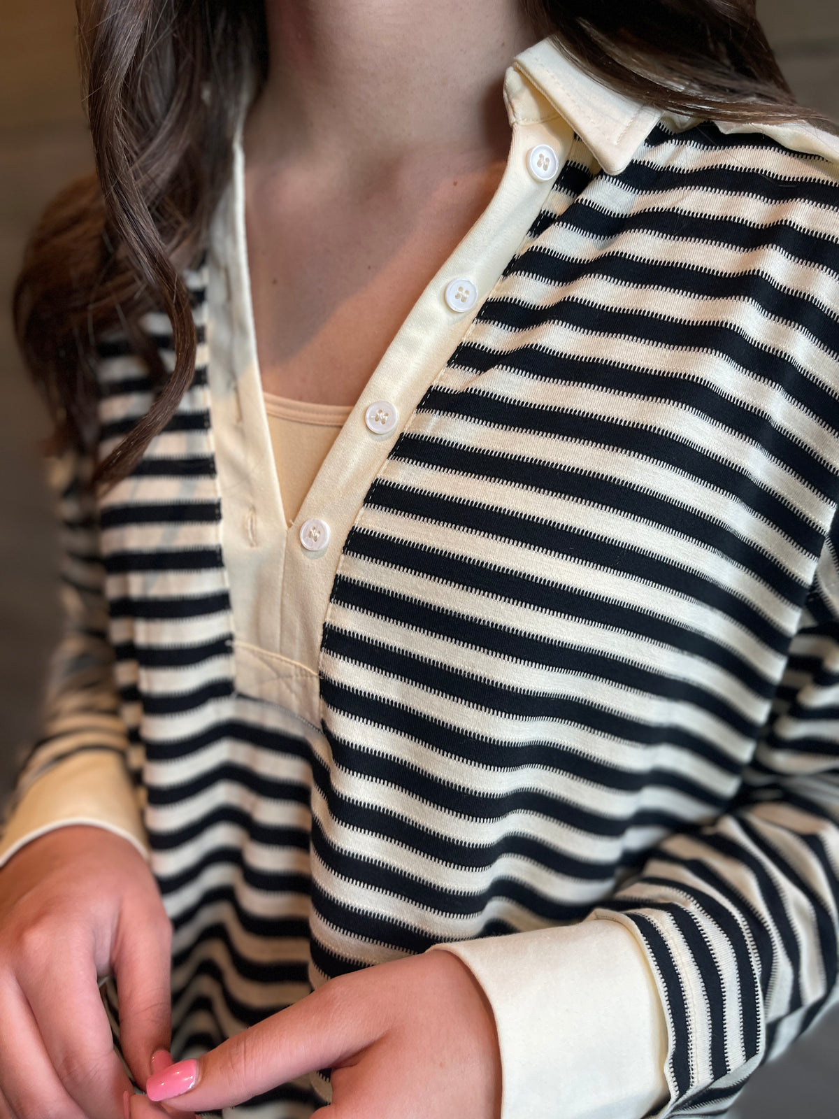 BLACK LOOSE FIT STRIPED LONG SLEEVE TOP