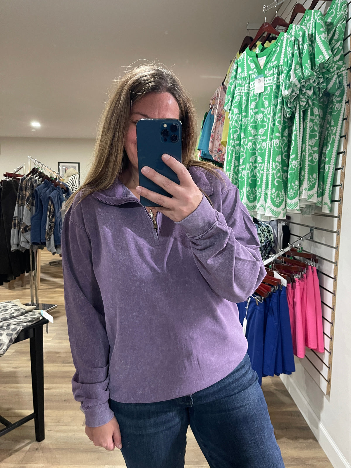 MISTY PLUM 1/4 Zip Long Sleeve Acid Washed Sweatshirt