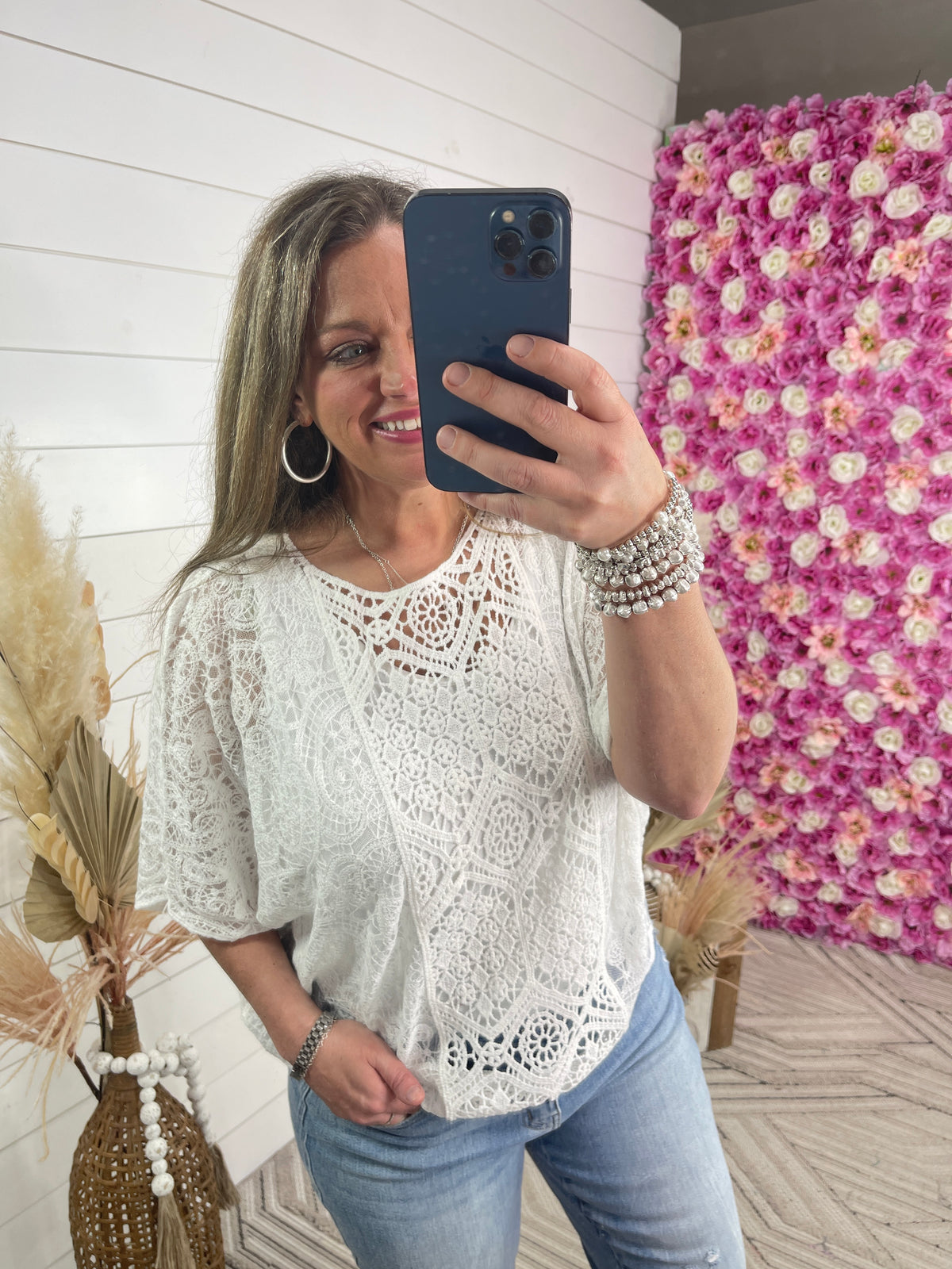 WHITE ALL OVER LACE DOLMAN TOP