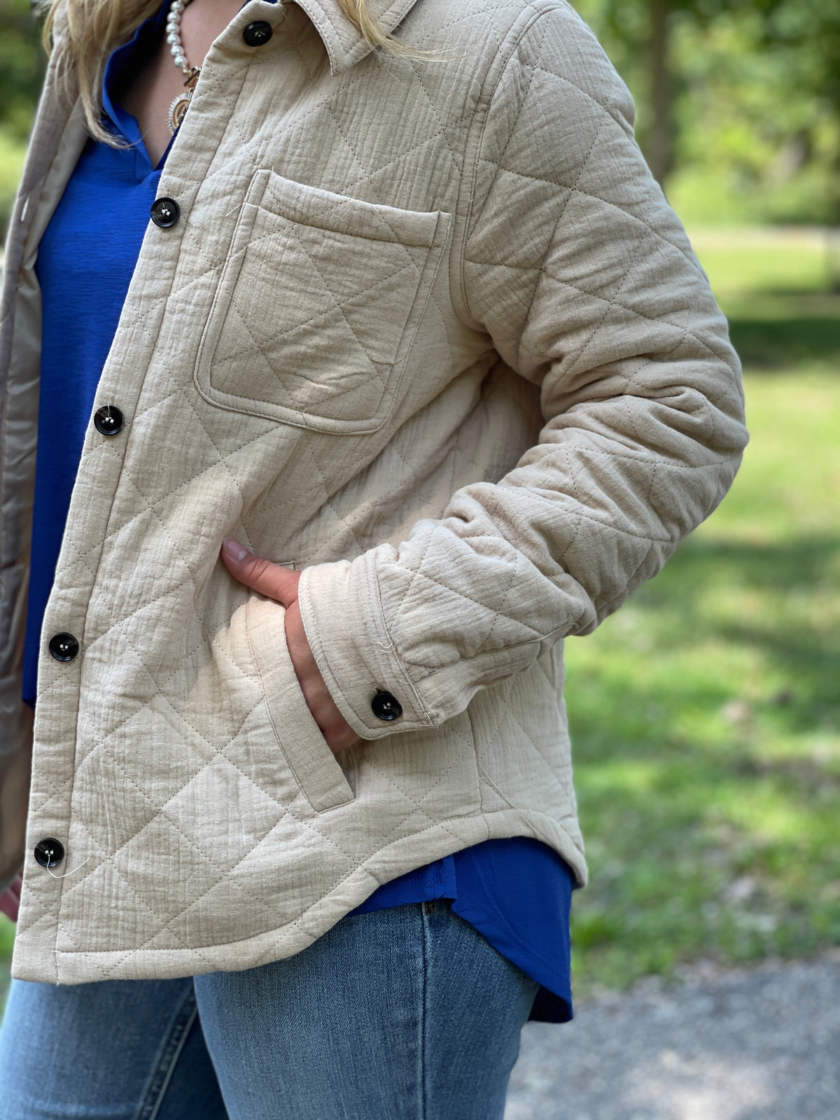 NATURAL QUILTED BUTTON UP JACKET