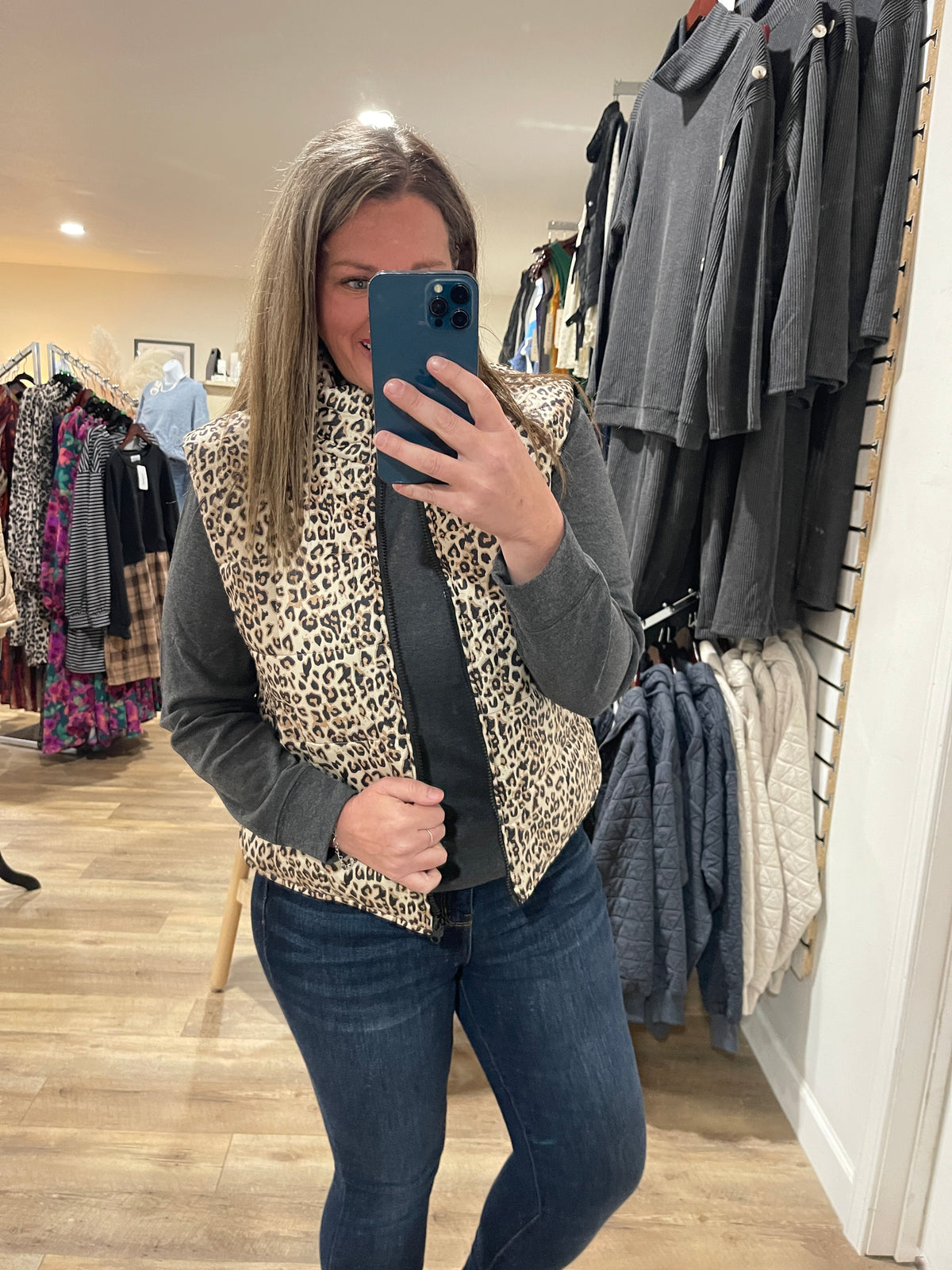 LEOPARD ZIP UP PUFFER VEST