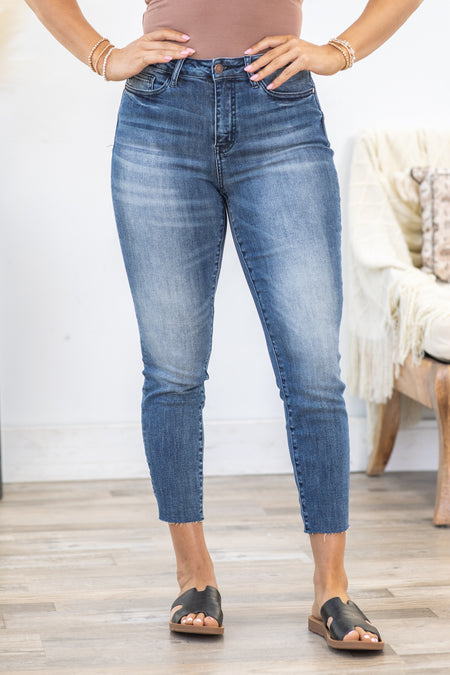 JUDY BLUE HIGH RISE RAW HEM RELAXED FIT JEANS