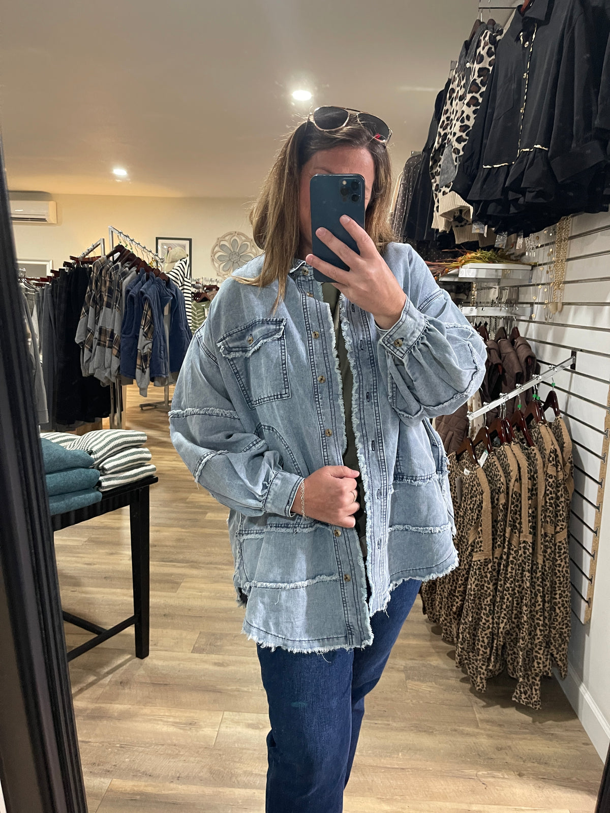 LIGHT DENIM Long Sleeve Acid Washed Denim Shirt