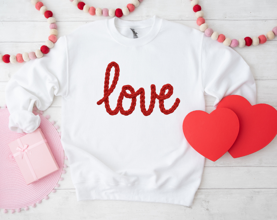 LOVE FAUX CROCHET GRAPHC SWEATSHIRT