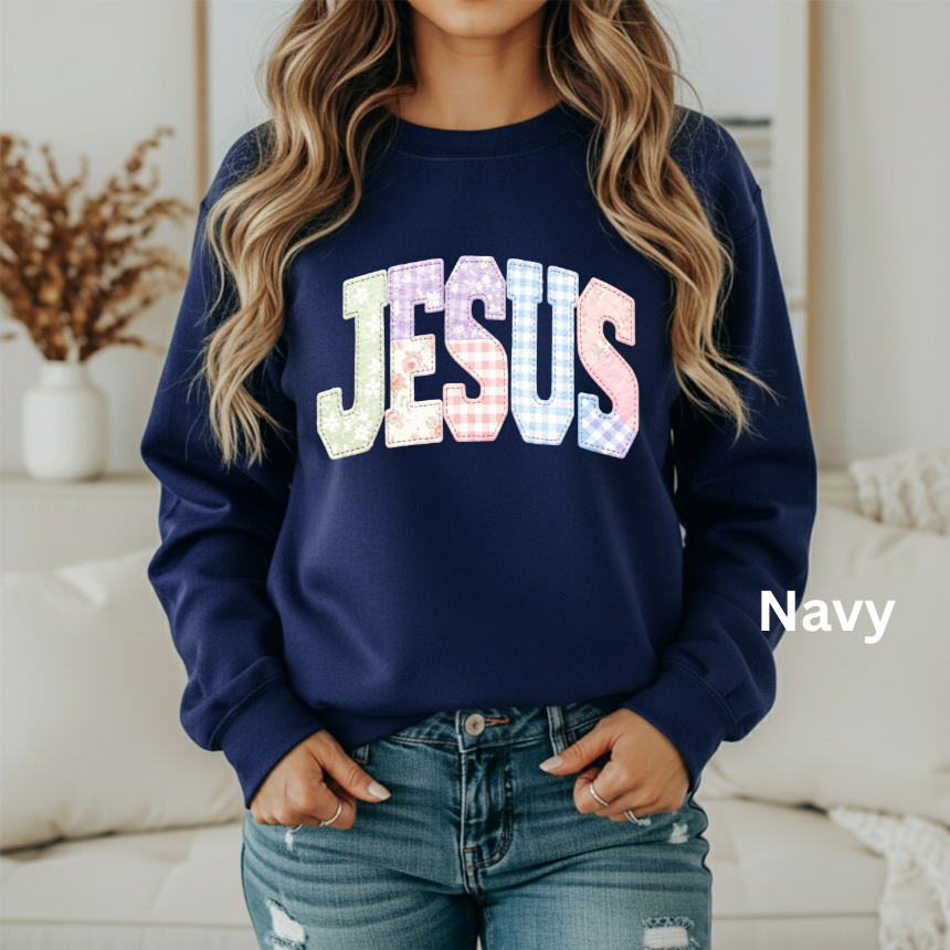 JESUS FAUX QUILTED GRAPHIC SWEATSHIRT