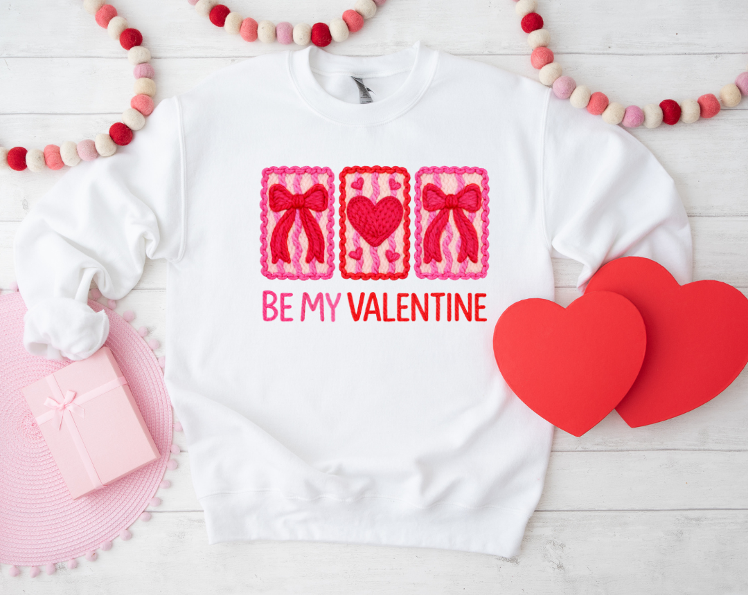 BE MY VALENTINE GRAPHIC  FAUX CROCHET SWEATSHIRT