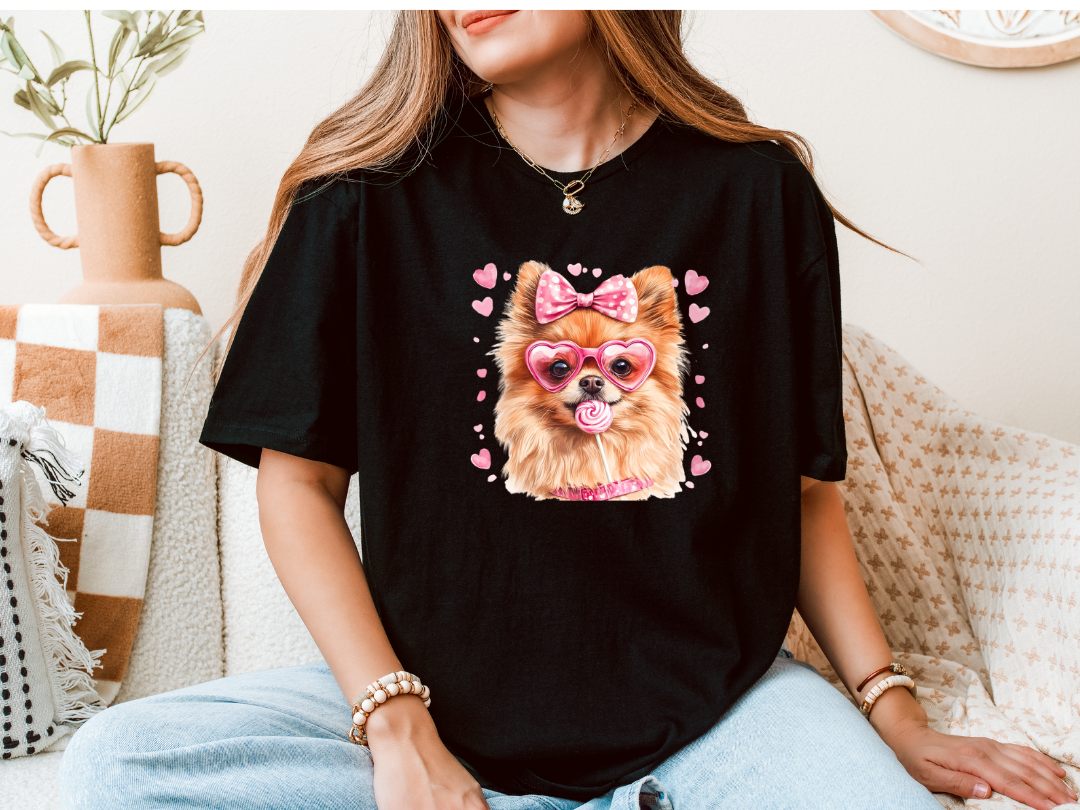 VALENTINE DOG LOLLIPOP -** BLACK SHORT SLEEVE TEE S-4XL - 34 BREEDS - EACH SHIRT COLOR HAS IT'S OWN LISTING