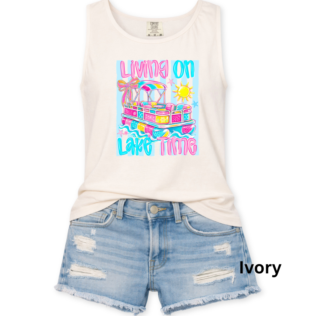 LIVING ON LAKE TIME - PINK/BLUE - COMFORT COLORS - S-3X