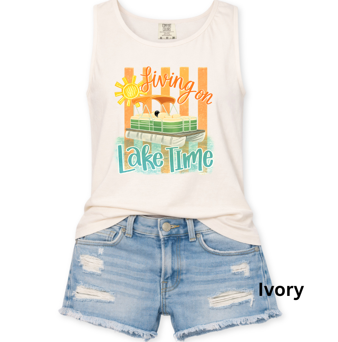 LIVING ON LAKE TIME COMFORT COLORS TANK