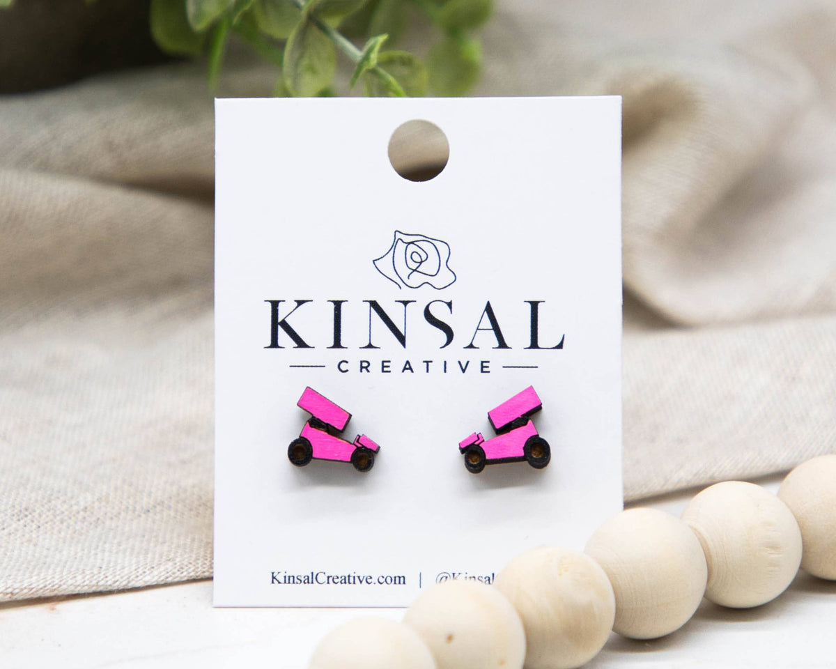 Kinsal Creative - Sprint Car Wood Stud Earrings: Red