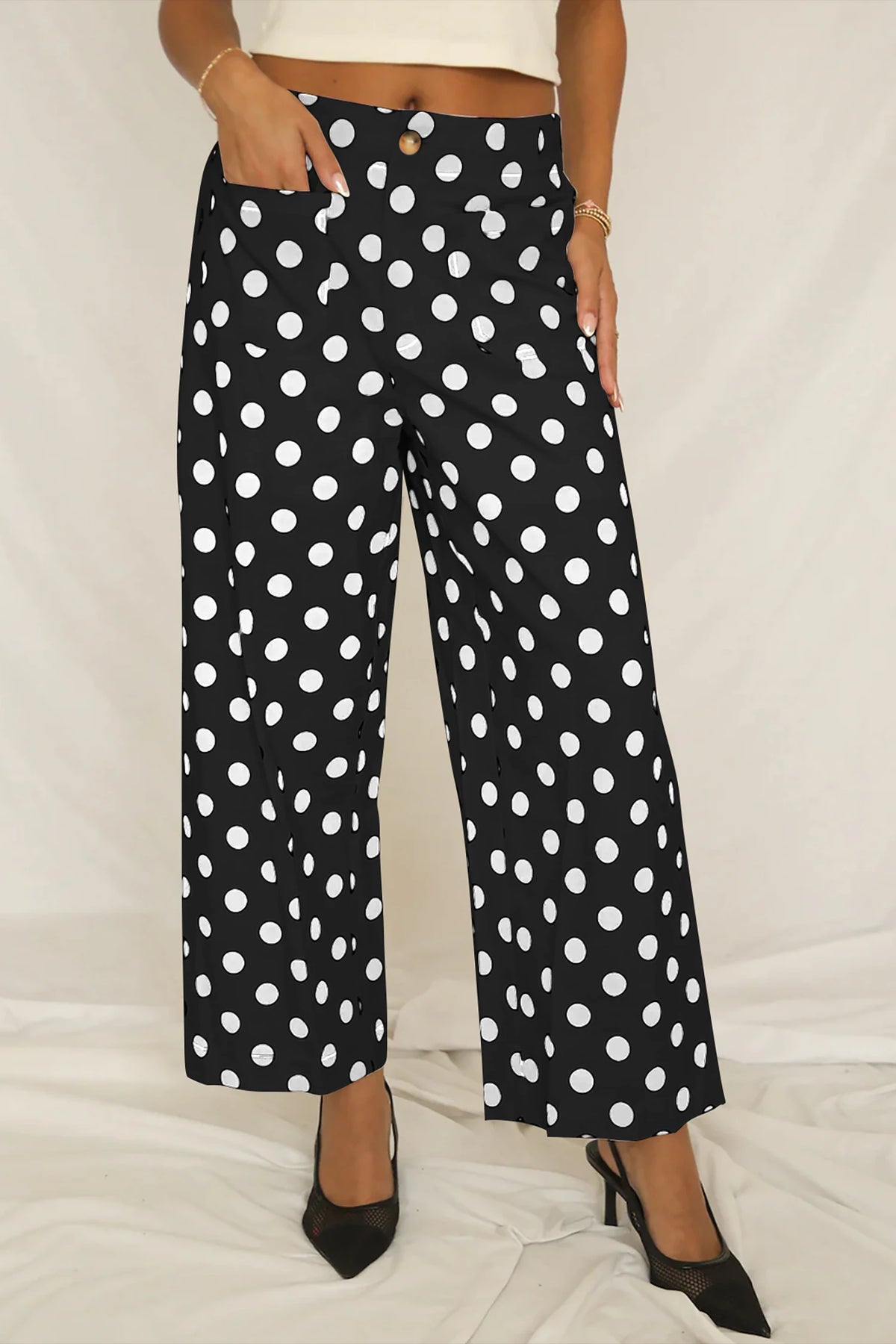 BLACK POLKADOT STRAIGHT LEG PANT