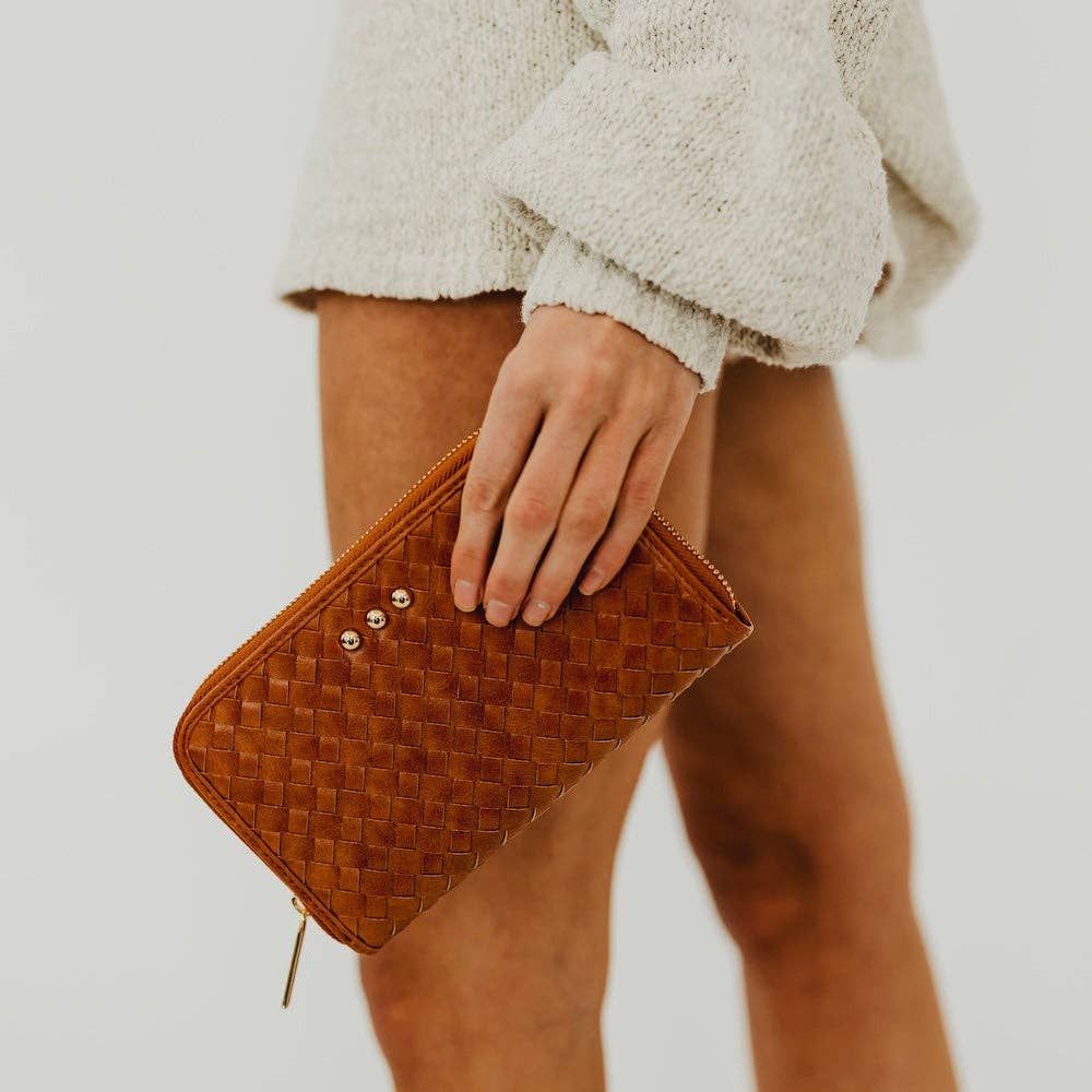 Pretty Simple - Lenni Large Zip Woven Wallet: Woven Checkered Black