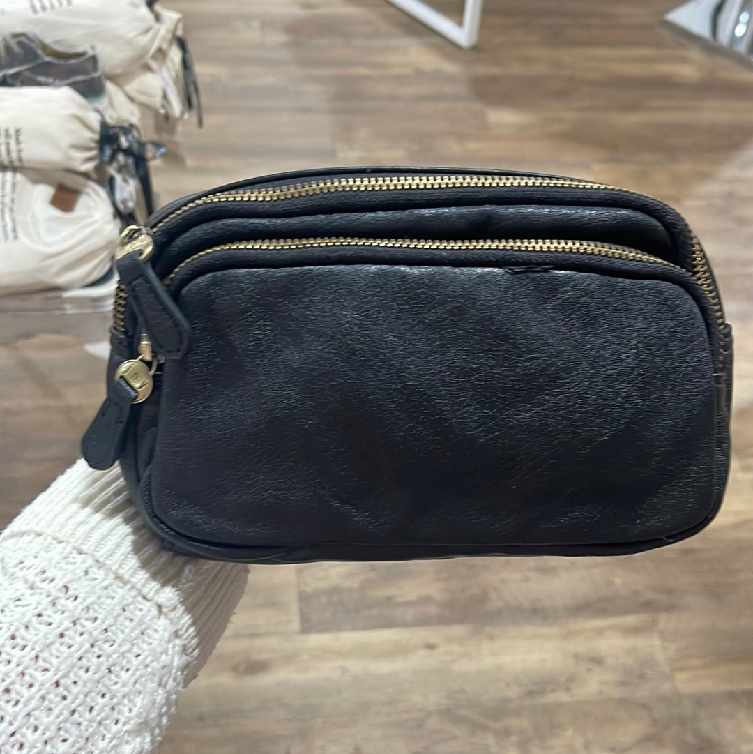 BLACK KYLIE DOUBLE ZIP SLING/BELT BAG