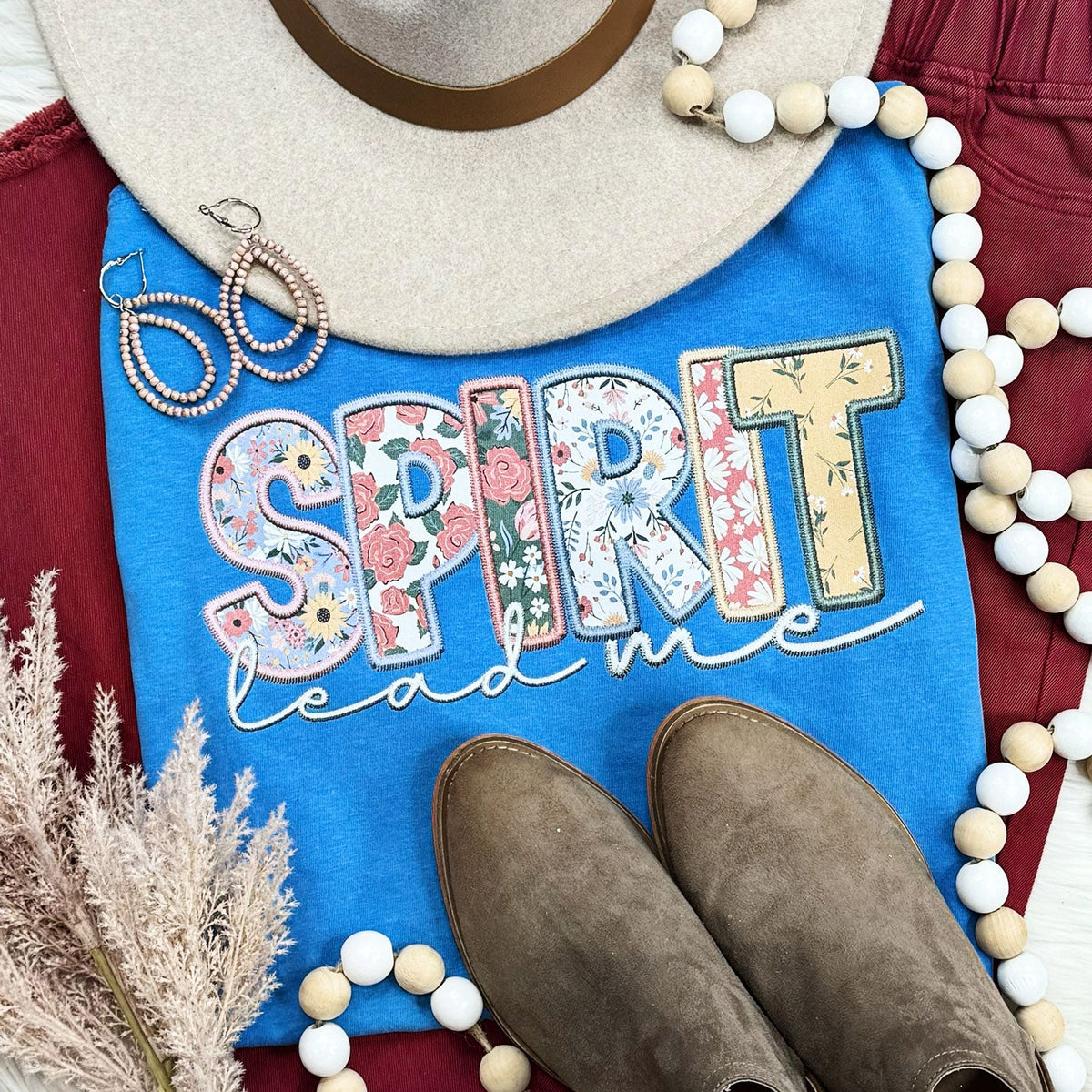 Spirit Lead Me Faux Embroidery Graphic Tee  allow 7 days to process + shipping time