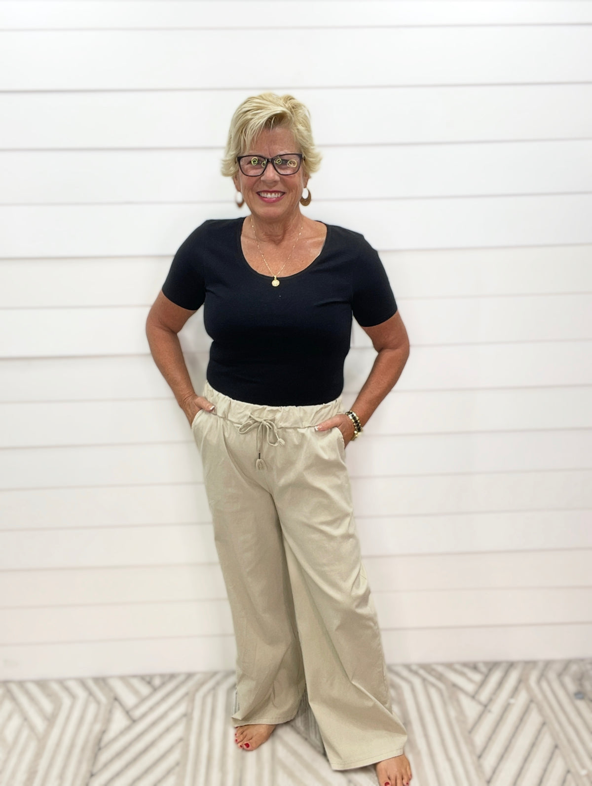Plain Wide Leg Stretch Magic Trousers: BEIGE