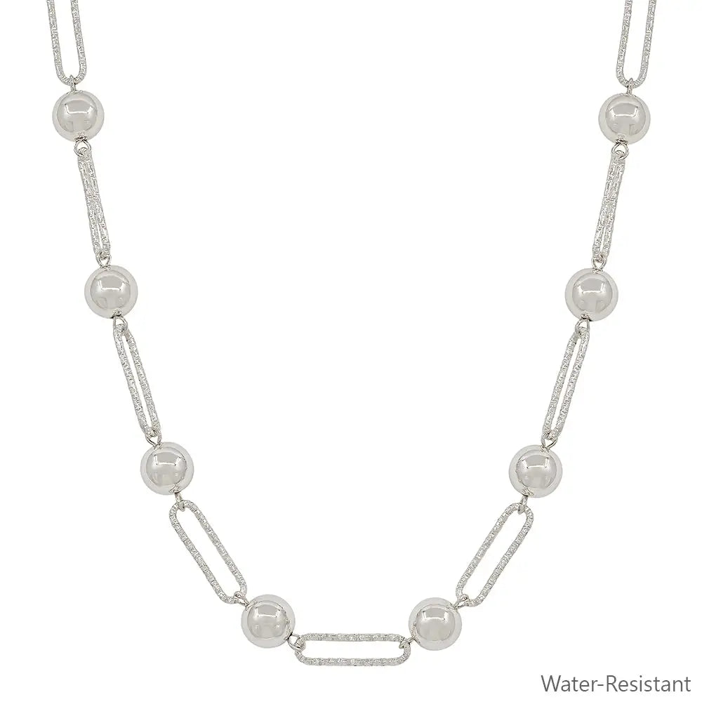 Water Resistant Silver Open Oval and Silver Beaded 16"-18" Necklace