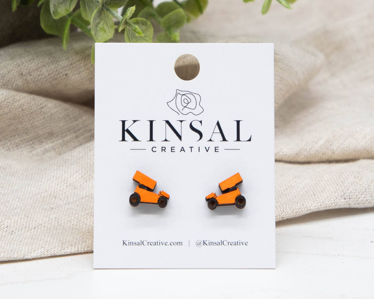 Kinsal Creative - Sprint Car Wood Stud Earrings: Red