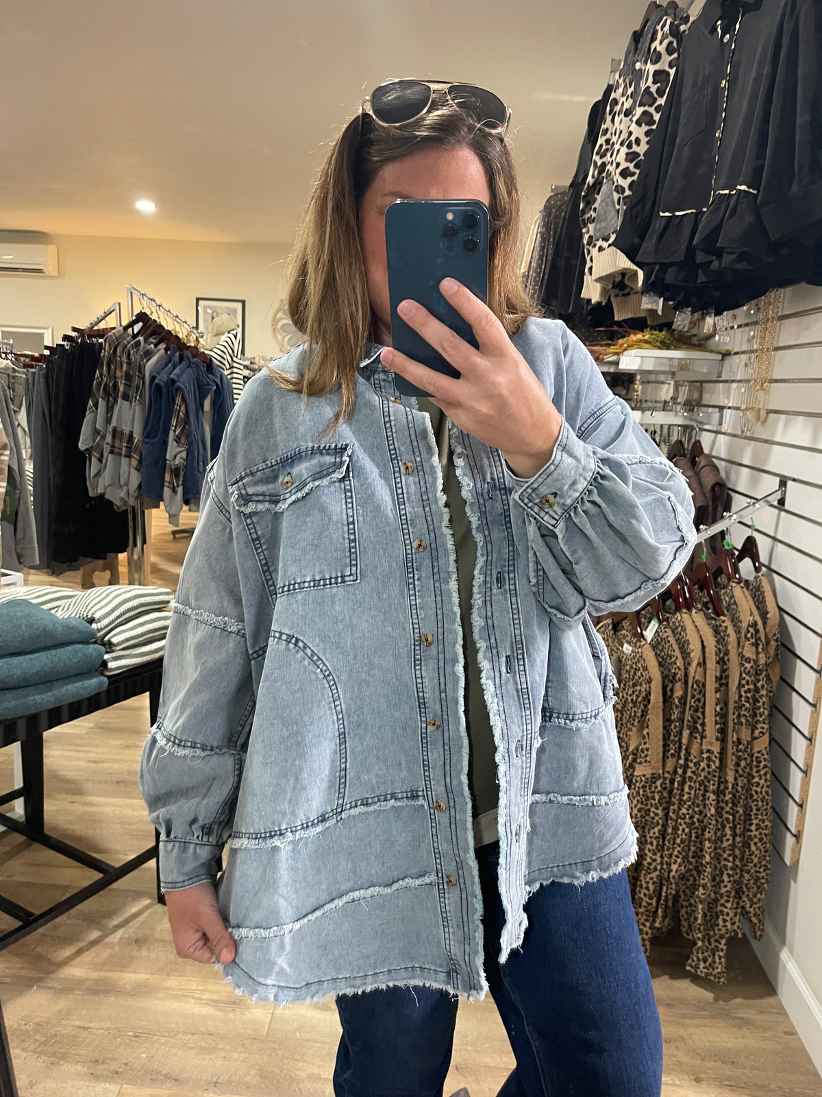 LIGHT DENIM Long Sleeve Acid Washed Denim Shirt