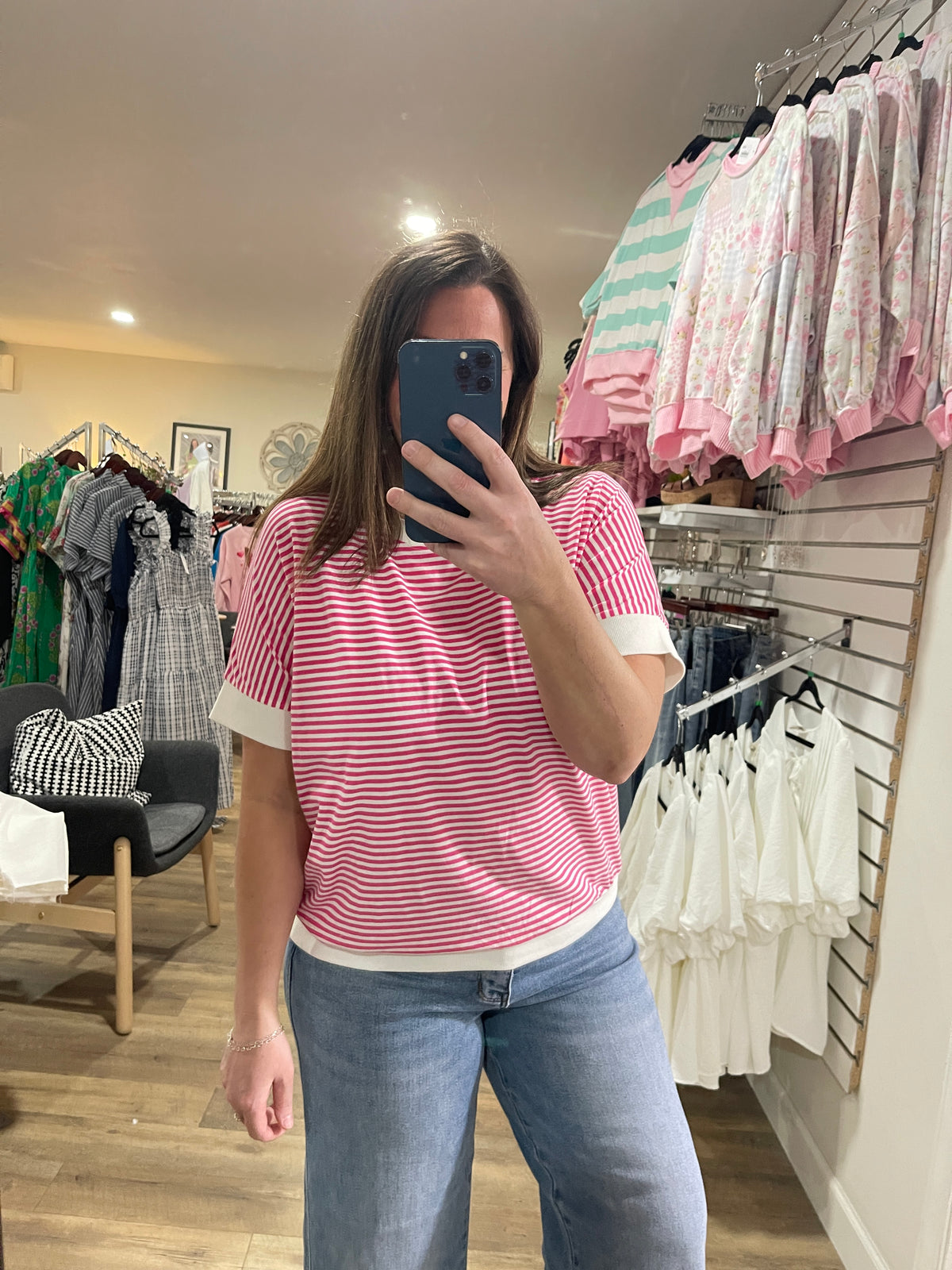 HOT PINK STRIPED KNIT TOP