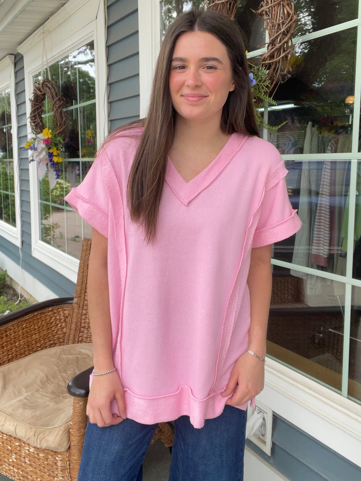 BLUSH FRENCH TERRY TOP W/ REVERSE STITCHING