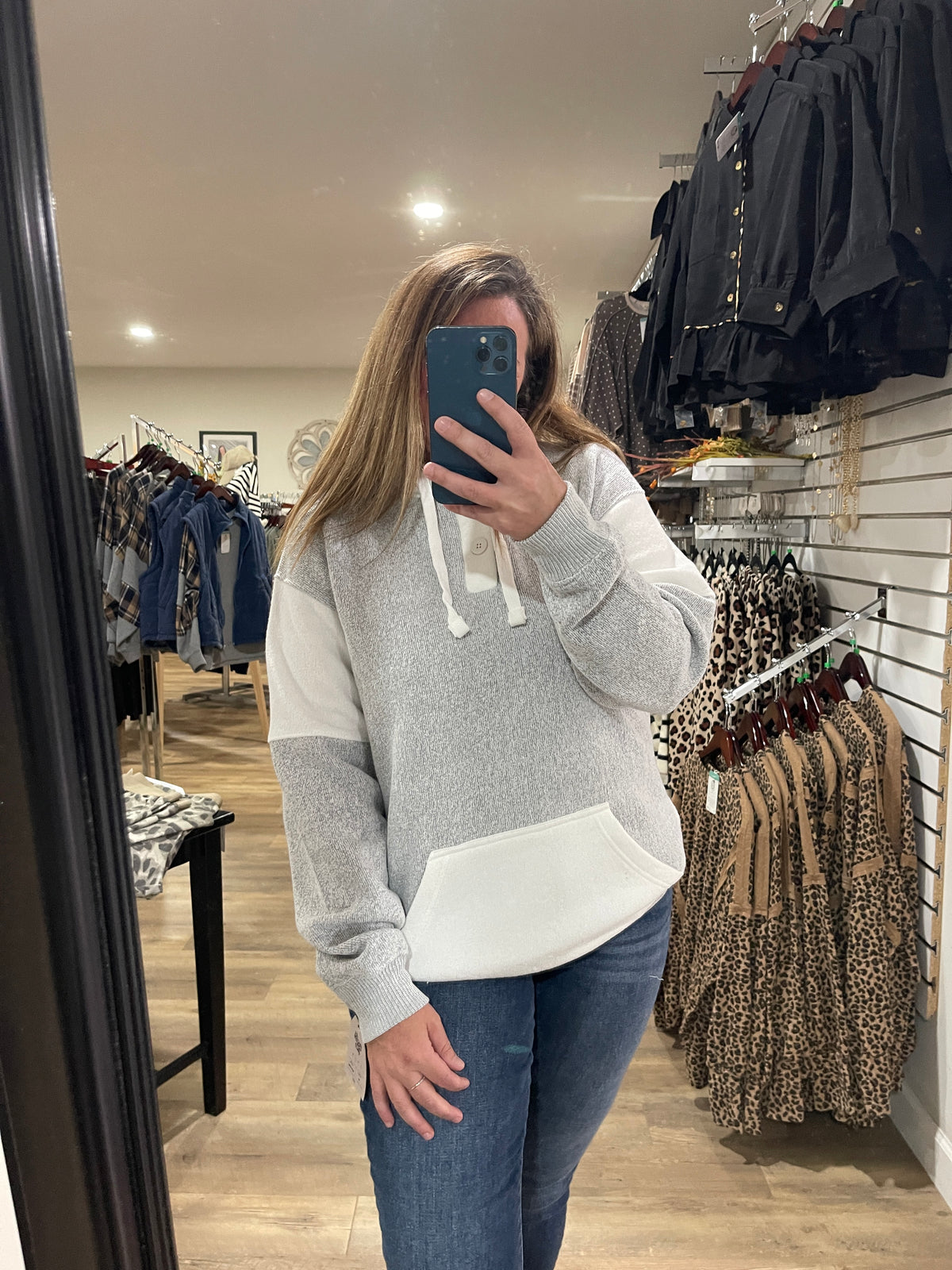 Salt & Pepper Nantucket Hooded Pullover With Henley Neck Opening