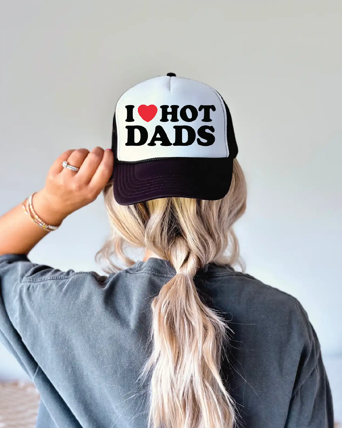 Southern Attitude Designs Inc - L LOVE Hot Dads DTF Printed Black & White Foam Trucker Hat
