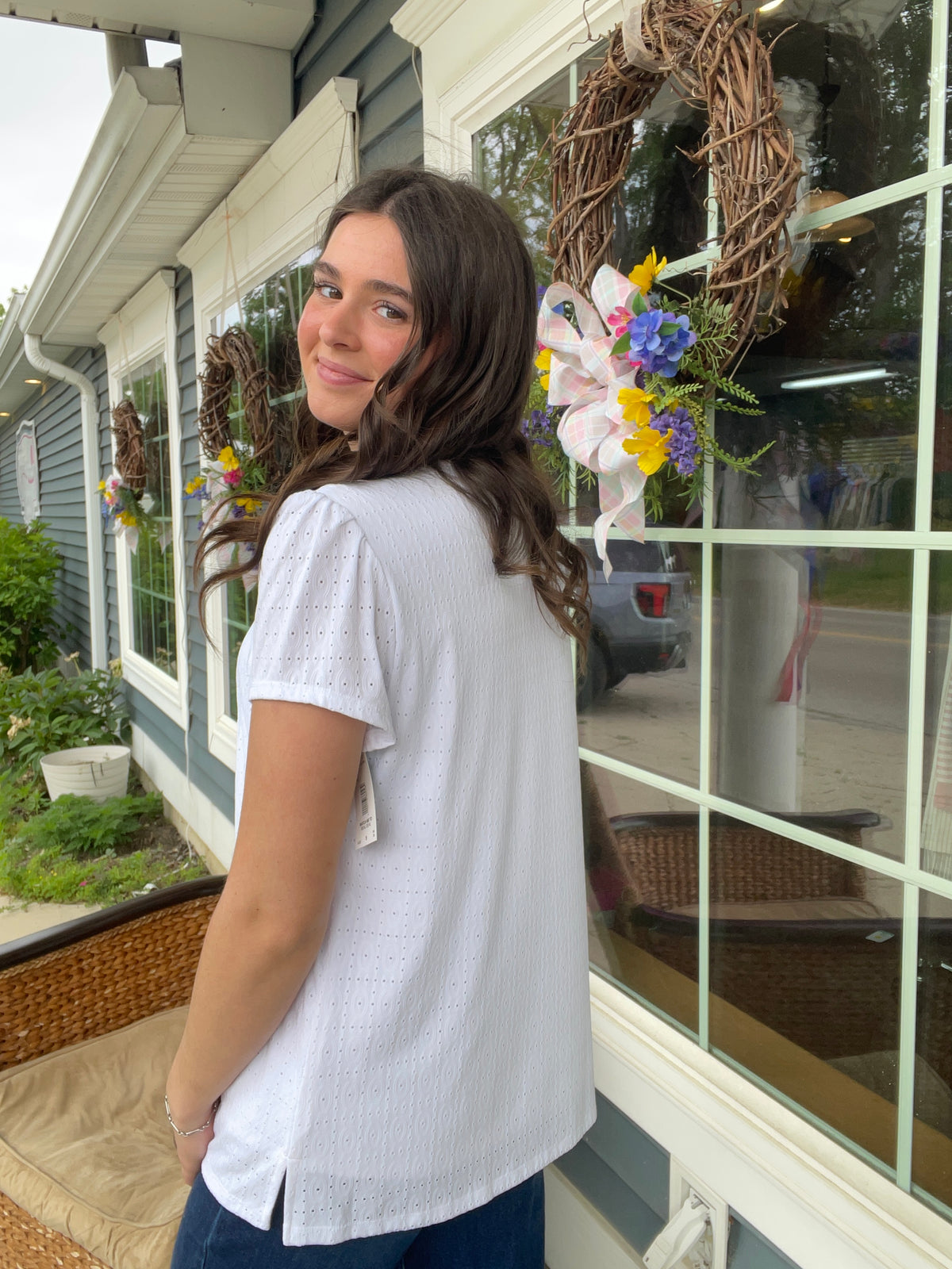 WHITE PLEATED KNIT TOP W/ LINING