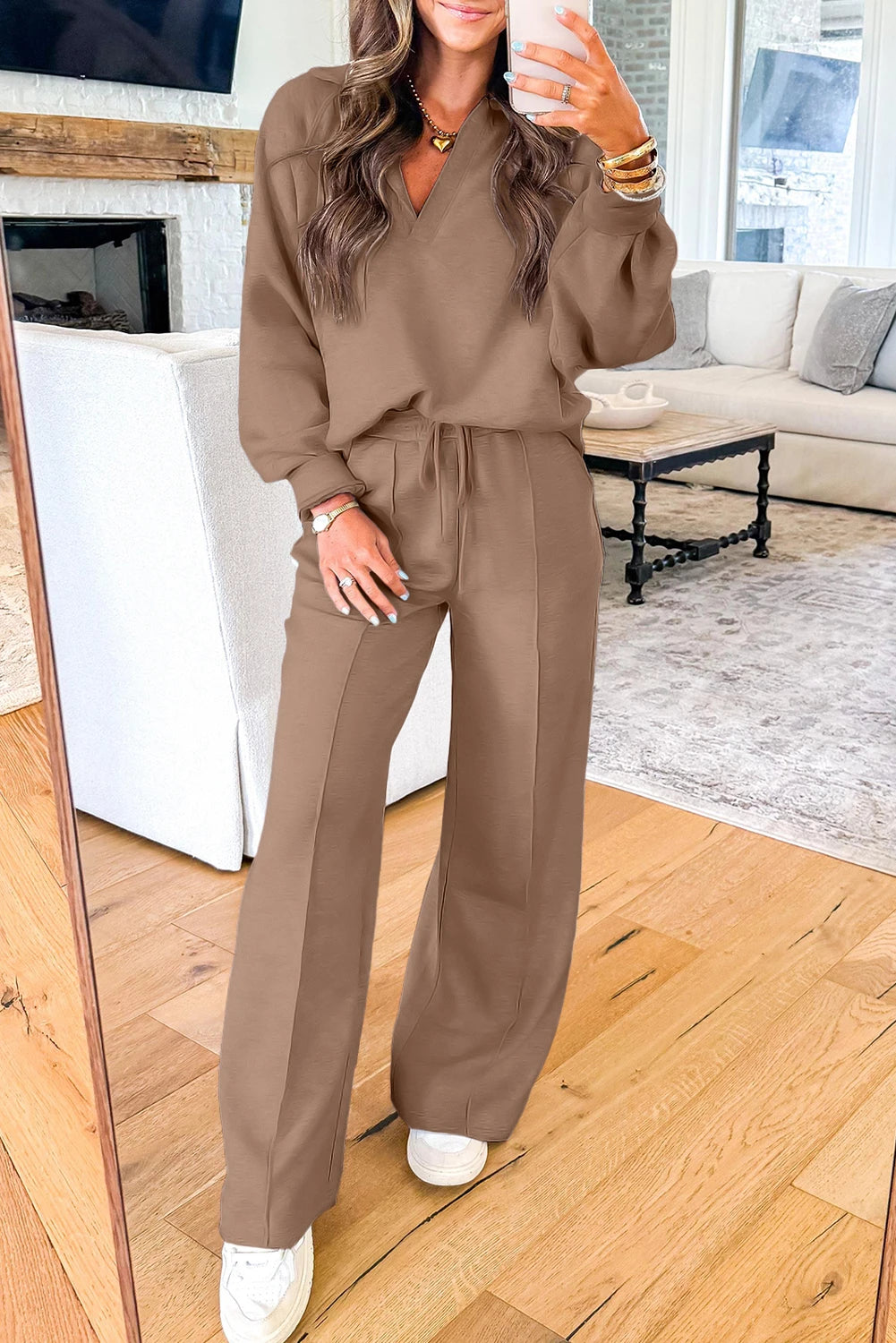 BROWN V NECK PULLOVER/PANT SET