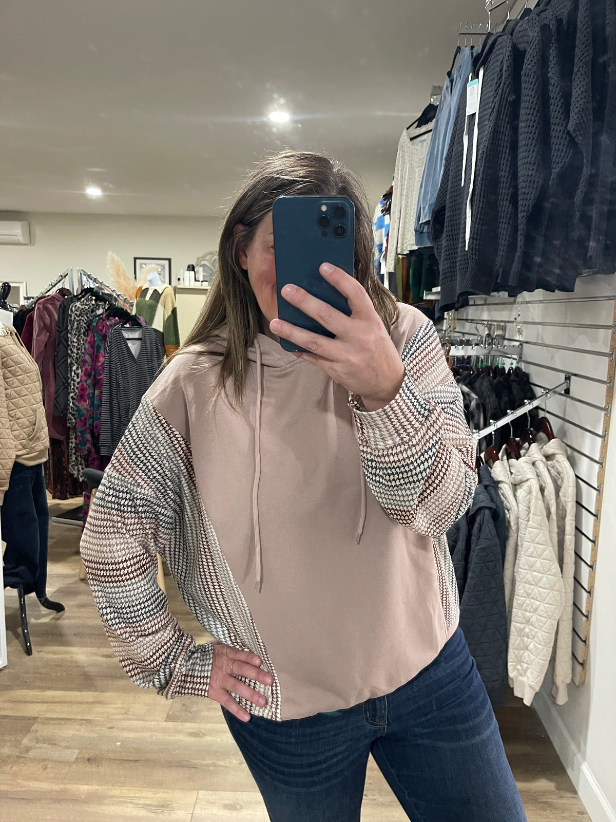 TAUPE/ MULTI CONTRAST FRENCH TERRY LIGHT WEIGHT HOODIE