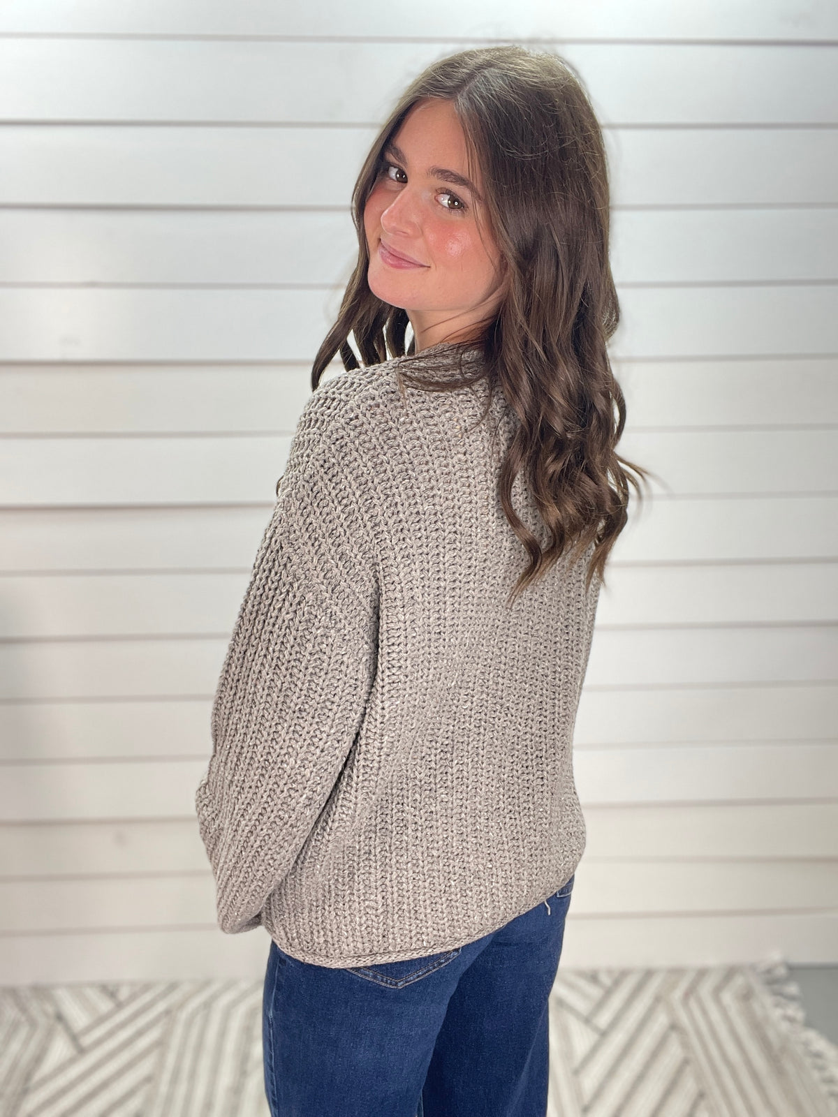 Grey Marled Button Down Raw Edge Chunky Knit Cardigan