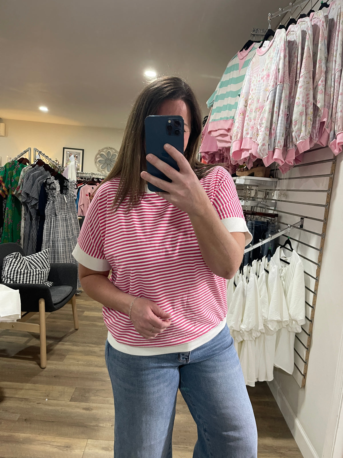 HOT PINK STRIPED KNIT TOP